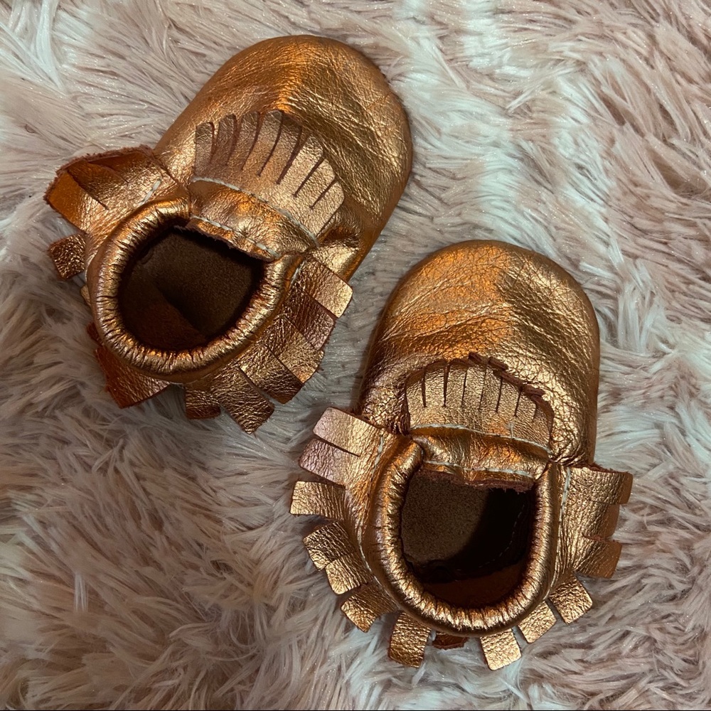 Metallic Rose Gold Baby Moccasins